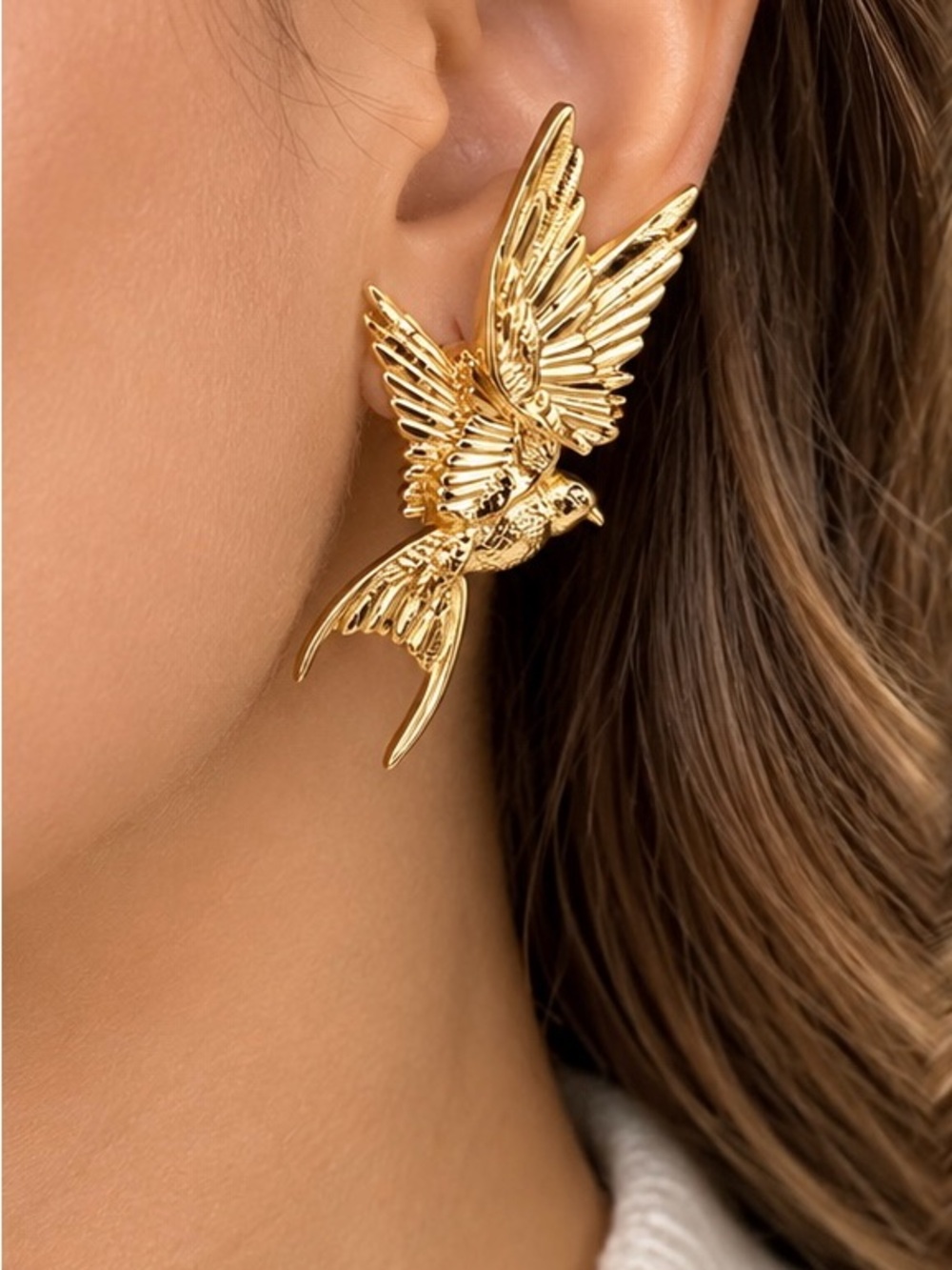 Gold Bird Statement Earrings Like New